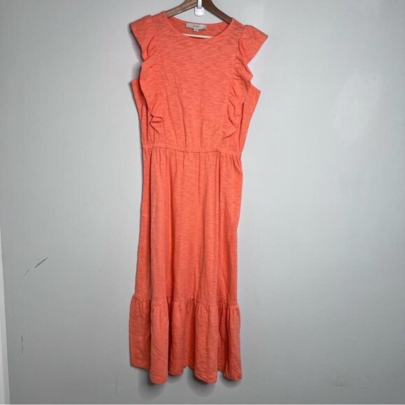LOFT Womens Size Medium Light Orange Flutter Midi Dress NEW Cotton Lightweight - Picture 6 of 13